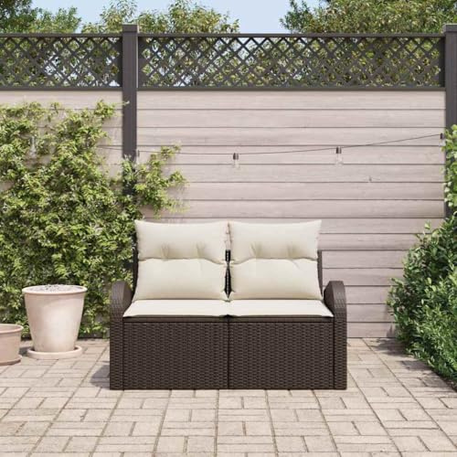 Hoopleep Gartensofa Braun, 124 x 62 x 69cm Poly-Rattan, wetterfestes Outdoor Sofa für Terrasse, Balkon und Außenbereich, Robustes Loungesofa