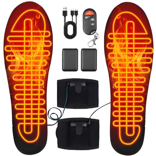 Semelle Chauffante USB Hommes Femmes avec Batterie Externe et Télécommande, 3 Niveaux Découpable Lavable Semelles Thermique Chauffantes Rechargeable pour Chasse Camping Ski, Taille: 36-41
