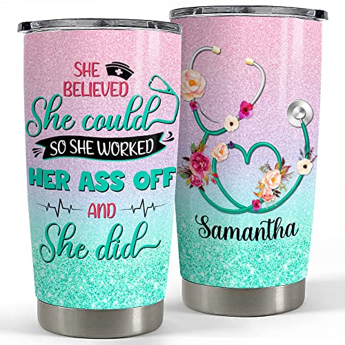 Taza Termica De Viaje Termo Café Reutilizable Tazas De Viaje Isotérmica Para Auto Navidad Amigo 590 Ml Vaso De Enfermera Personalizado, Café, Uniformes Médicos, Guantes De Goma Con Purpurina
