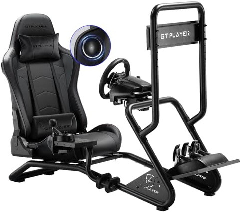 GTPLAYER Racing Simulator Cockpit with Seat, Sim Racing Cockpit with 3D Stereo Speakers, Monitor Holder, Adjustable Steering Wheel Mount, Gear Shift Holder and Pedals Multi-function Adjustable