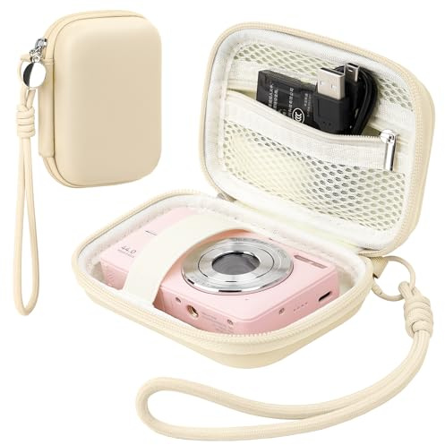 Veki Digitalkameraväska för Kodak PIXPRO FZ55 / FZ45, Kameraväska, Beige | Kompakt Kameraväska för Canon IXUS 285 HS/PowerShot, Liten Camera case för Panasonic LUMIX TZ99, Förvaring av SD-kort