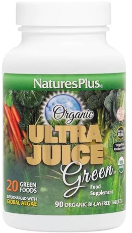 NaturesPlus Organic Ultra Juice Green Complex - Organic Vitamins, Superfoods, Probiotics, Spirulina, Chlorella, Kelp, Trace Minerals - Gluten Free - 90 Tablets