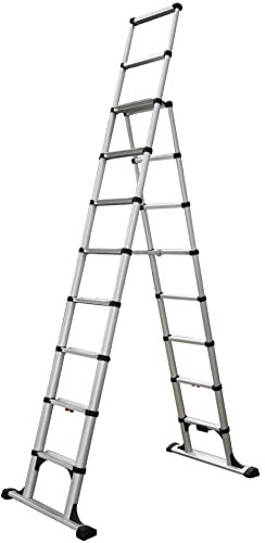 Telesteps 14ES Telescoping A-Frame Ladder – 10 ft Height, 14 ft Reach | Type 1AA 375 lb Rated | One-Touch Folding Aluminum Ladder with Stair Offset, Safety Locks & Stabilizer Bar