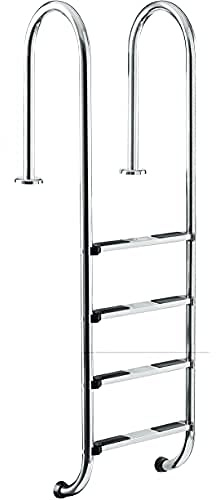 Steinbach Einbaubeckenleiter Edelstahl, 4-stufig, mit Ankersockel, für Beckentiefe 150 cm, schmale Ausführung, Holm Ø 43 mm, 018011