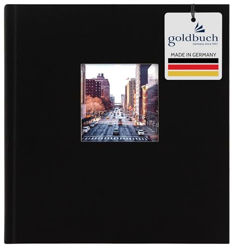 goldbuch 27977 Fotoalbum mit Fensterausschnitt, Bella Vista, Erinnerungsalbum 30 x 31 cm, Foto Album 60 schwarze Seiten mit Pergamin-Trennblättern, Fotobuch aus Leinen, Schwarz