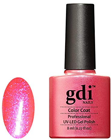 GDI Nails - R02 Coral Diva - Hot Coral Pink Shade With Reflective Blue Glitters - UV LED Soak Off Gel Nail Polish Varnish - Shimmer Glitter Range - 8ml - ***REQUIRE UV/LED LAMP TO CURE DRY GEL POLISH***