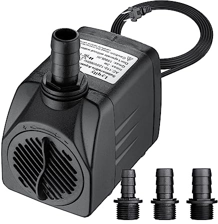 Submersible Pump 400GPH 6.6 ft Lift 25W 110V 2-Prong Adjustable 1/2 5/8 3/4 Barb for 50-200Gal Aquariums, Outdoor Garden Fountains