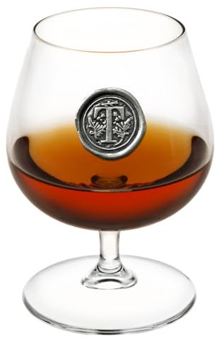 English Pewter Company 14.5oz Brandy Cognac Snifter Glass with Monogram Initial - Personalised Gift with Your Choice of Initial (T) [MON220]
