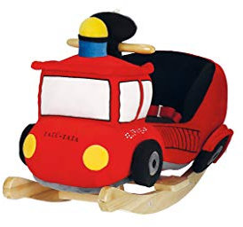 Bieco Plüsch Schaukeltier Feuerwehr Auto | Kinder Schaukelstuhl | Sicherheitsgurt | Baby Schaukel | Schaukel Kleinkind | Schaukeltier Baby Zimmer | Baby Schaukelwippe ab 9 Monate | Schaukelpferd Holz