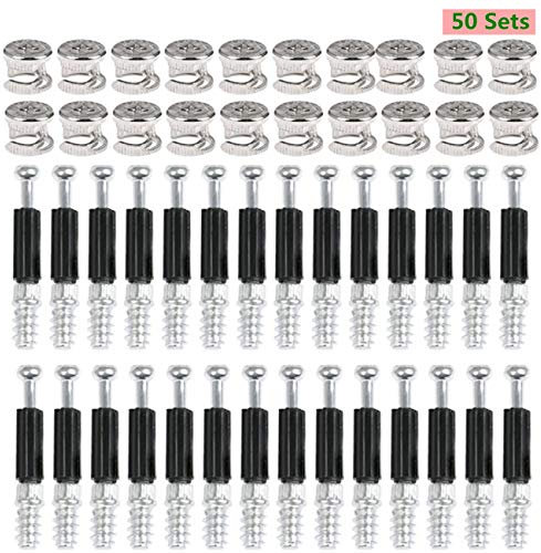 BUYGOO Connettore Eccentrico Raccordi a Camme Ø15mm con Tasselli M6x45mm, Eccentrica Connettore Mobili, Controdadi Camma, Connettore Eccentrico, Cam Attacchi Giunzione Eccentrica Dadi Tasselli (50Set)