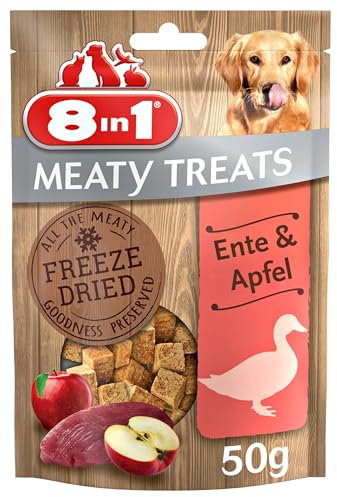 8in1 Meaty Treats, gefriergetrocknete Hunde Leckerlis mit Ente & Apfel, getreidefrei und ohne Zucker, 50 g Beutel
