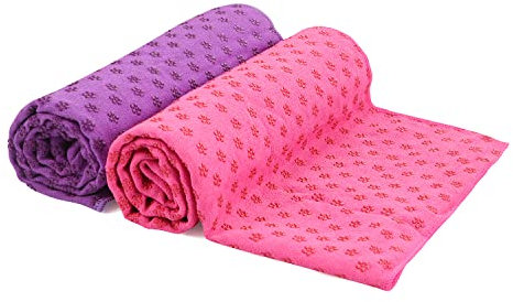 voidbiov Quick Dry rutschfeste Yoga Handtücher (6 Farben) mit Mesh-Tragetasche, extra lang (62 x 183 cm/62 x 182,9 cm) Dot Grip Bikram Yoga (Rose + Lila)