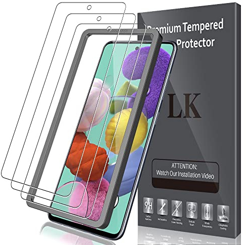 LK für Samsung Galaxy A51 für Panzerglas mit 3 Schutzfoile | 9H Härte Bruchsicher Kratzfest Schutzglas, Anti-Fingerabdruck, Rahmen-Installationshilfe, 0 Staub & Blasen, HD-klar