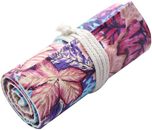 VIONNPPT Leinwand Farbige Bleistift Wrap Fall Roll up Pouch Bleistift Halter Organizer für Schule Büro Kunst für Studenten Künstler Bastler (Ahornblatt, 72 Holes)