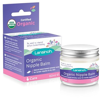 Lansinoh Organic Nipple Balm - 100% Natural - 7 USDA Certified & Natural Ingredients - Soothes & Moisturises Tender Nipples & Dry Skin - Unscented, No Need to Remove Before Breast feeding Essentials