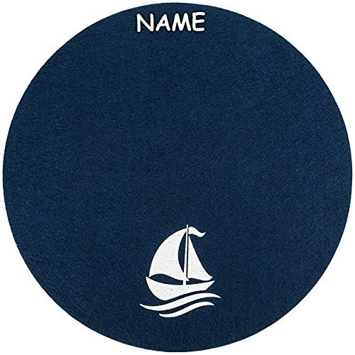 alles-meine.de GmbH 4 Stück Filz - Unterlagen/Platzdeckchen/Platzset & Tischset - Maritim - Segelboot/Boot & Schiff - inkl. Name - dunkel blau - 35 cm - rund - waschbar &..