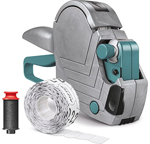 Original Meto Basic S Preisauszeichner Set - Preis (1-zeilig, 6-stellig für 22 x 12 mm Etiketten, sofort einsatzbereit), 1x Handauszeichner, silber-teal