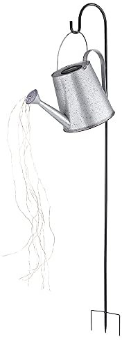 Wasserfall Gießkanne Solar LED Garten Deko draußen Gießkanne mit Lichterkette Außen mit Halterung, flackernde LEDs, 80x LED neutralweiß H 130 cm