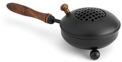 NKlaus Ø11cm Eisen Räucherpfanne schwarz Holzgriff 28cm lang Weihrauchgefäß mit Deckel 39145