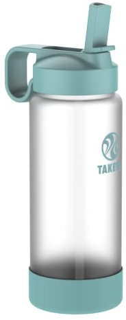 Takeya Glass Water Bottle - Durable Thermo-Shock Resistant - Sure-Grip Safe Shell - Clear Leak-Proof - Straw Lid - Dishwasher Safe - Everyday Use - 22 oz, Sage