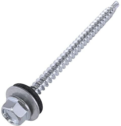 AERZETIX - C57227 - Lot de 50 Vis autoperceuse métal sur bois Ø4.8x70 mm + rondelle d'étanchéité EPDM - empreinte de la tête 8 mm hexagonale - en acier - couleur argent