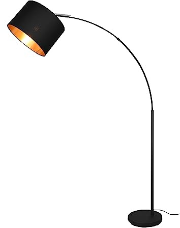 Reality Leuchten Bogenleuchte Bolivia R40081080, Metall Schwarz matt, Schirm Stoff Schwarz/goldfarbig, exkl. 1x E27 |