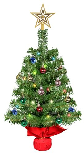Kleiner Weihnachtsbaum mit Beleuchtung, Uten Künstlicher Tannenbaum 60cm mit Baumschmuck, Lichterkette und Schwerer Weihnachtsständer, für Weihnachten und Neujahr