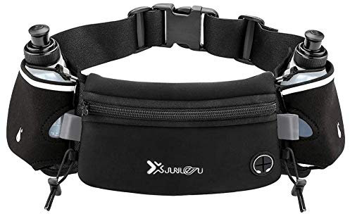 Ceinture De Course à Pied Running Belt Sac Banane De Sport Ceinture D'hydratation avec 2 Gourdes Sac De Taille Réfléchissant pour Smartphone Confortable Jogging Footing Randonnée Velo