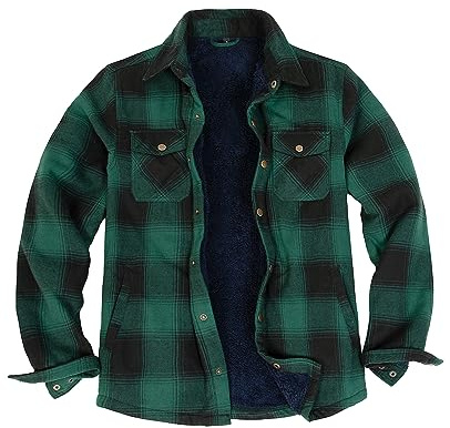 ZENTHACE Herren Sherpa Fleece gefüttert Plaid Flanell Jacken Herbst Winter Outdoor Arbeit Flanell Shirt Jacke Mantel Grün L