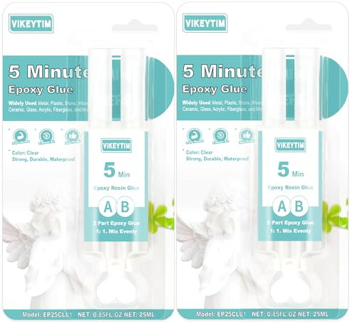 VIKEYTIM Colla Resina Epossidica 25ml Trasparente (2 Pack), 5 Minuti Colla Epossidica Alta Viscosità a Polimerizzazione Rapida Multi-Purpose Riparazione di Plastica Dura, Metalli, Ceramica e Legno