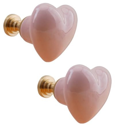 2 Stück Türknöpfe für Kinder Porzellan Messing Schrankknöpfe Herz Mehrfarbig Keramik SchubladeKnauf Bunte Möbelgriffe für Schränke,Innentüren,Küche,Wohnzimmer (Pink 2)