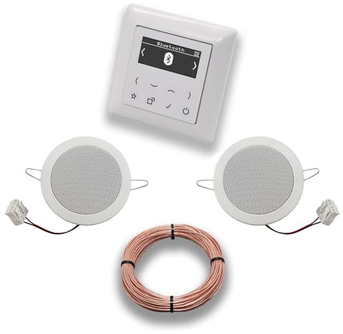 JUNG Smart Radio Unterputzradio DABABTWW DAB+ mit Bluetooth, JUNG AS 500 System alpinweiß, Komplett-Set mit 2 x Deckenlautsprecher Einbaulautsprecher + 20 Meter Lautsprecherkabel 2x0,75 mm2