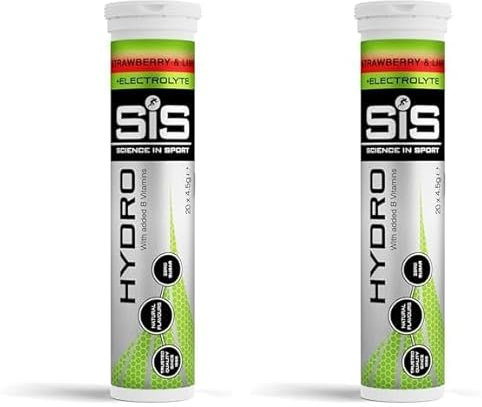 Science In Sport Hydro Hydration Tablets, Gluten-Free, Zero Sugar, Strawberry and Lime Flavour Plus Electrolytes, 20 Effervescent Tablets (Pack of 2)