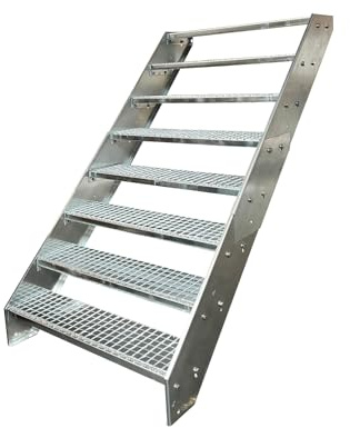 Kaminbau Mierzwa Escalier en acier W2 entièrement galvanisé / 8 marches galvanisées (largeur 800 mm) (hauteur 152 cm), résistant aux intempéries, pour le jardin