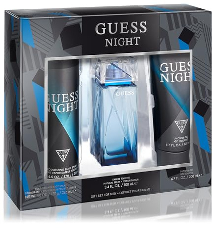GUESS Night Men Eau de Toilette, 3-teiliges Geschenk-Set – Cologne Spray 3.4 Fl. Oz., Deodorizing Body Spray 6,0 oz, & Shower Gel 6,7 Fl. Oz.