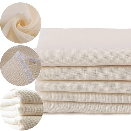 Wiredock 5 Pack Cheesecloth Reusable for Straining, 100% Unbleached Pure Cotton Muslin Cloths, Soft Square Cheese Clothes Weave Fabric Filter for Straining, Cooking, Baking|SH110