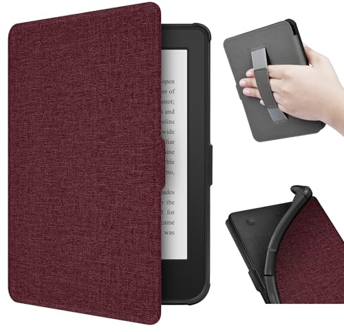 Youngme Kobo Clara Étui de protection ultra fin en cuir PU avec fonction veille et réveil automatique avec dragonne Rouge