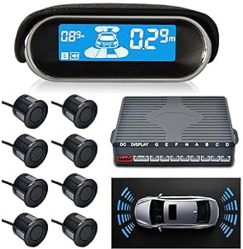Riloer Car Parking Sensors Radar Detectors For Cars, Clear Image Car Reversing Camera Kit, No-Delay Rear View Backup Camera with 8 Probes Waterproof LCD Screen for RVs Vans Trailer Trucks