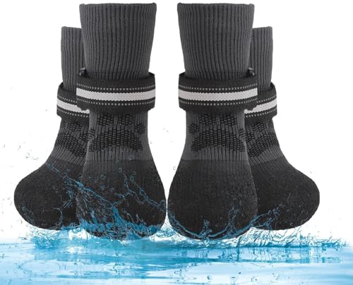 BINGPET Anti Slip Dog Shoes Socks,Dog Booties Waterproof for Hot Pavement with Reflective Straps,Dog Paw Protector for Hardwood Floors Prevent Licking (Black, M(Paw Width 1.8))