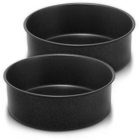 Joyfair 8 Inch Stainless Steel Deep Cake Tin Set of 2 (20 x 7.5cm, Black) | Food Grade, Non Stick, Rust Resistant, Seamless Design, Bake Evenly, Round Mould, Versatile Use, Easy Clean