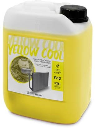 ErrecHome Yellow Cool, Yellow Coolant and Antifreeze -10°C/+103°C, Fluorescent Formulation with organic-based OAT inhibitor package, G12, Ready to Use, 5 Litre