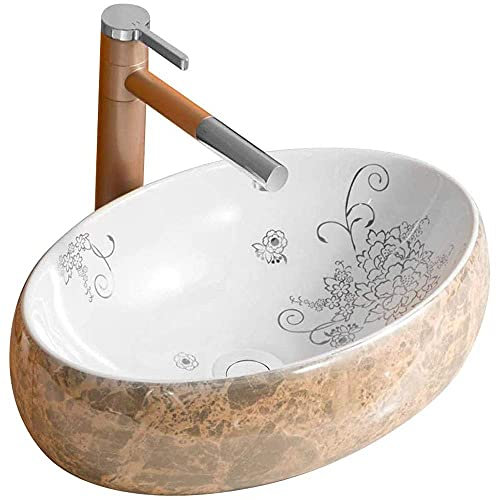 SnamicE Aufsatzwaschbecken, ovales Badezimmerwaschbecken, Waschtisch, langlebiges Badezimmerwaschbecken für die Badrenovierung, 480 x 340 x 145 mm, Keramik, weiß,