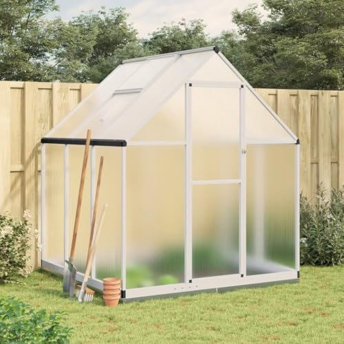 Tidyard Gewächshaus mit Fundamentrahmen UV-beständig Garten Treibhaus Pflanzenhaus Frühbeet Gartenhaus Tomatenhaus Tomatengewächshaus Silbern 169x169x202 Aluminimum