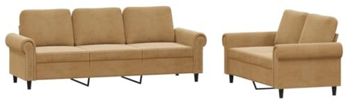 HETFTJN Küchensofa Schlafcouch Sofas Bigsofa - 2-TLG. Sofagarnitur mit Kissen Braun Samt für Relaxationsraum Sitzzimmer Hotelzimmer Schlafzimmer