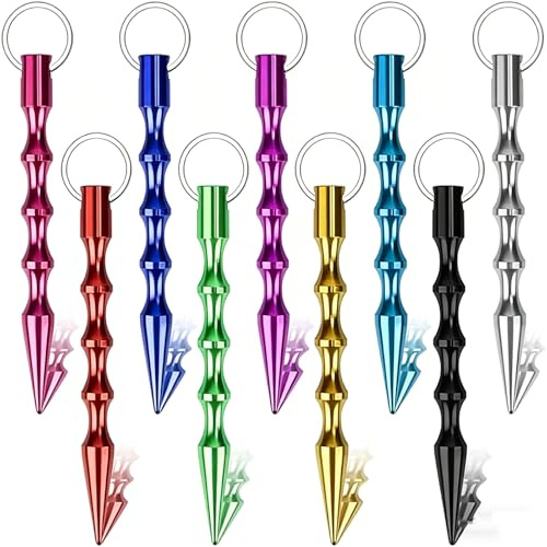 ZSOPN 9 Stück Kubotan Selbstverteidigung Schlüsselanhänger für Frauen Legal Selbstverteidigung Notfall Hammer Selbstverteidigung Schlüsselanhänger für Outdoor oder Survival Notfall Glasbrecher