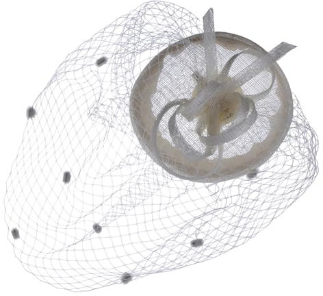 BrightGlow Frauen Fascinators Hut Hochzeit Schleier Hut Vintage Fascinator Damen 20er 50er Jahre Hut mit Flaumball Schleier Damenhut Elegant Braut Kopfschmuck für Hochzeit Creme Einheitsgröße