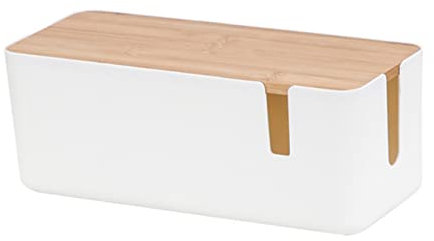 HOMSFOU Cable Storage Box Bamboo Lid Organizer for Wires and Chargers Capacity for Use