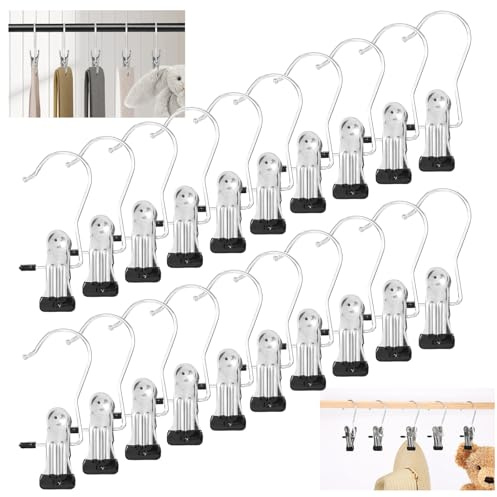 Trintion 40Pcs,Portable Laundry Hooks,Boot Hooks,Hanger Clips,Laundry Clips,Clip Hangers,Hangers With Clips,Coat Hanger Storage,Stainless Steel Clothes Pegs,Clothes Clips