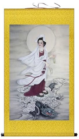 Rullmålning,Rullpapper Buddhistisk Thangka-målning, Thangka-brokad, kinesiska målningar Scroll Art Guanyin Bodhisattva Hängande Artwook for Wall De