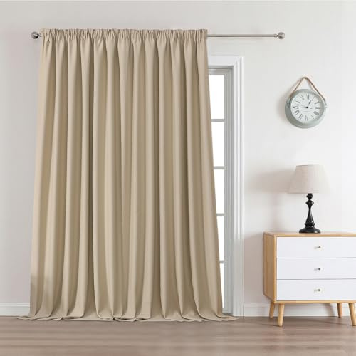 Joydeco Vorhang mit Haken Gardine Kräuselband Blickdichte Schienenvorhang Verdunkelung Wärmeschutzvorhang Übergardinen Lärmschutz Wohnzimmer Anpassen Hellbeige